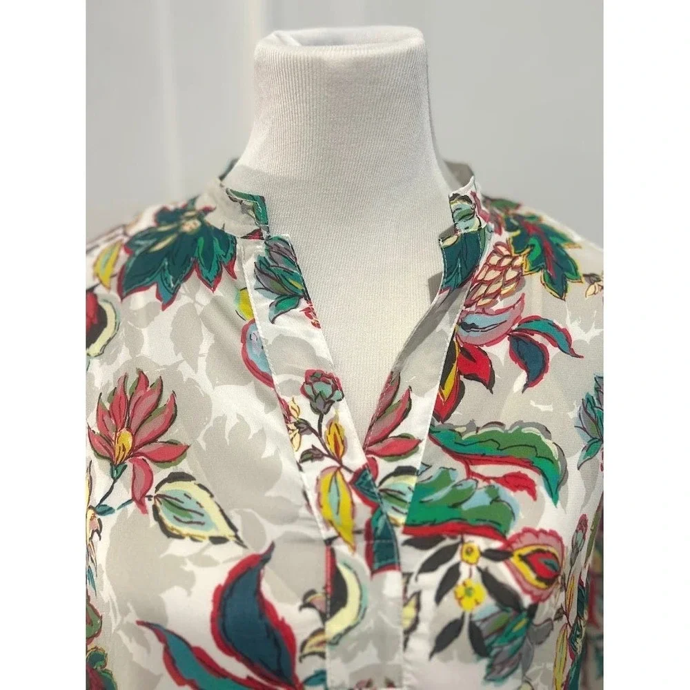 Natori Women's Silk Blend Floral‎ V-Neck Tunic Blouse Multicolor W/Cami Size M - Picture 2 of 8